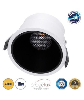 GLOBOSTAR® PLUTO-B 60259 Χωνευτό Downlight Σποτ με Honeycomb Anti Glare Reflector LED 15W 1875lm 38° AC 220-240V IP20 Θερμό Λευκό 2700K - Bridgelux COB Chip & TÜV SÜD Driver - Λευκό & Μαύρο Ματ - Μ10.4 x Π10.4 x Υ6.5cm - Q9.5cm - 5 Χρόνια Εγγύηση